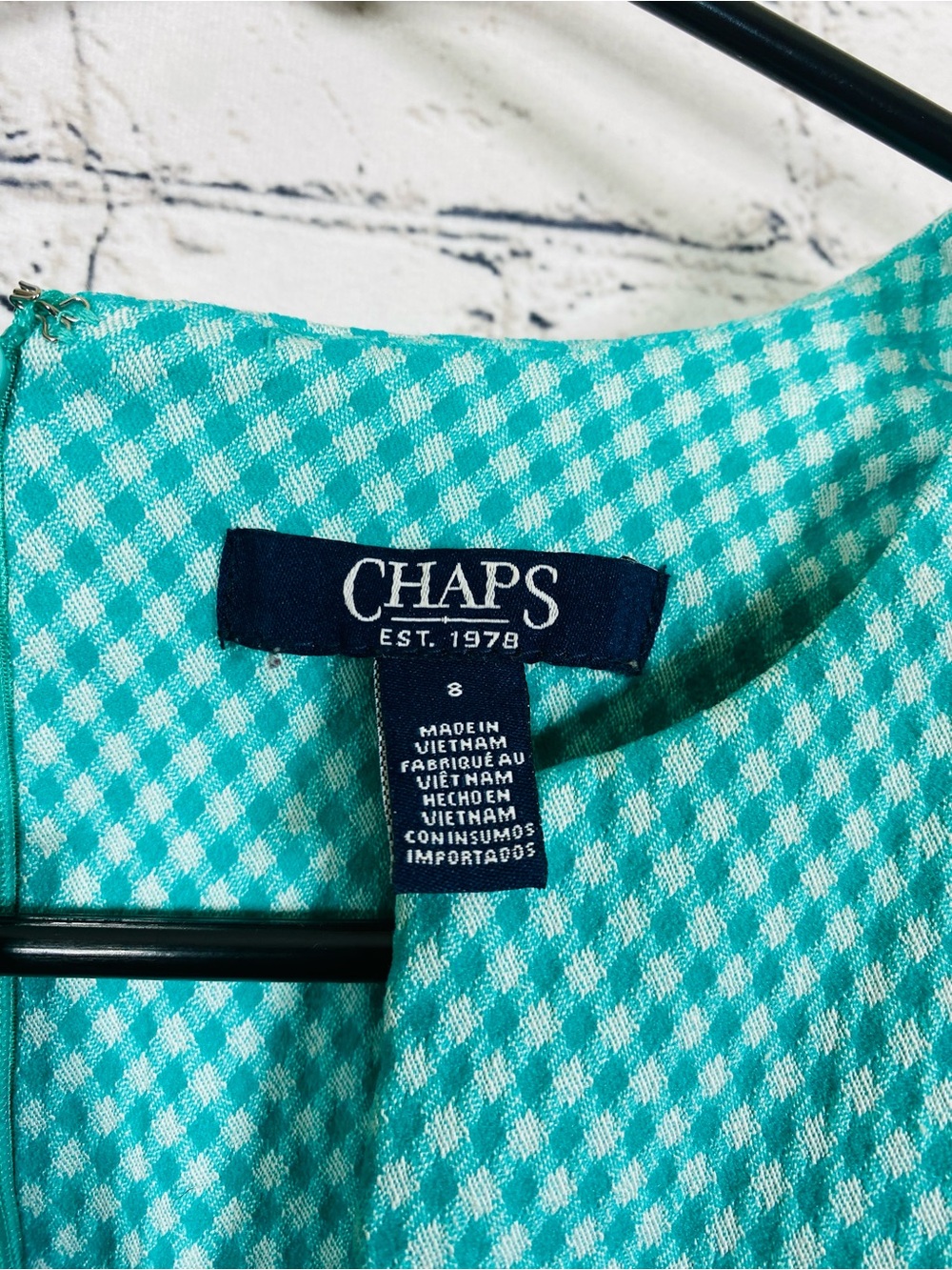 Chaps Women's Aqua White Gingham Sheath Dress Size 8 Sleeveless - Picture 3 of 8